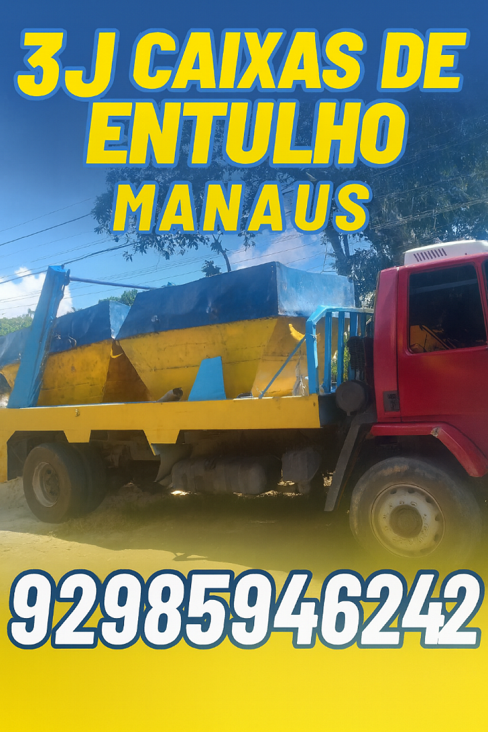 3J Caixas de Entulho Manaus Solução prática, rápida e segura para remoção de entulho em Manaus.  Trabalhamos com aluguel de caixas coletoras para obras, reformas, limpezas e descarte de resíduos, sempre com responsabilidade e pontualidade. Atendemos residências, comércios e empresas, garantindo agilidade na entrega e retirada das caixas.  Se você precisa de organização, economia de tempo e um serviço de confiança, conte com a 3J Caixas de Entulho Manaus.  📞 Contato: 92 98594-6242 Atendimento rápido e compromisso com o cliente.